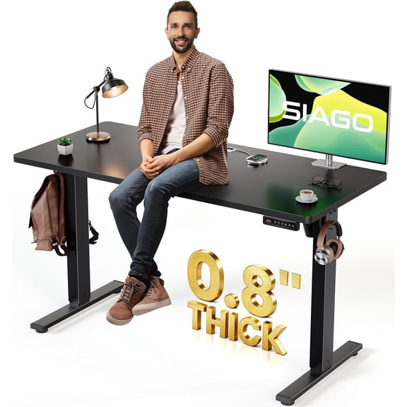 Electric Standing Desk Adjustable - 48 x 24 Inch Sit Stand up Desk with Cable Management - 3 Memory Preset Adjustable Height Table