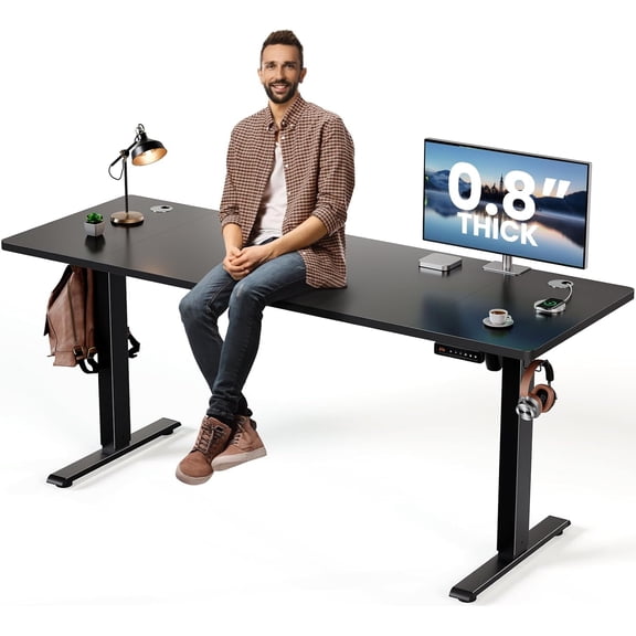 Electric Standing Desk Adjustable - 63 x 24 Inch Sit Stand up Desk with 0.8 Inch Thick Tabletop - Adjustable Height Table with 3 Memory Preset, Cable Management for Home Office