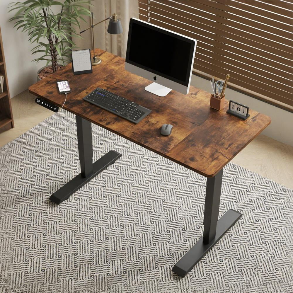 Electric Standing Desk, Adjustable Desk, Computer Desk&nbsp;with LED Display and Type-C Fast Charge, 48 Inch Double Beam Frame, Anti-Collision for Home Office and Gaming, Rustic Brown