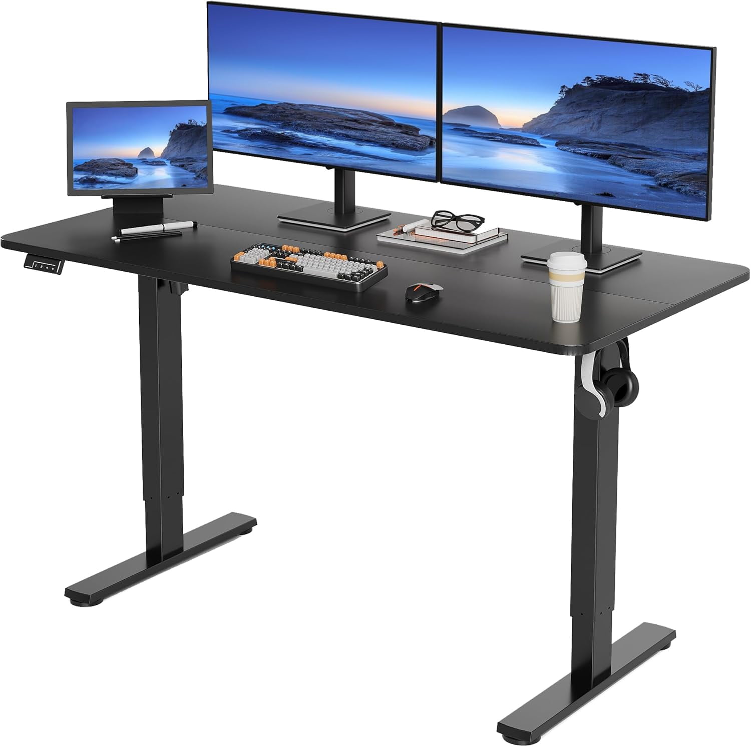 Electric Standing Desk Adjustable Height, 55x24 Inches Sit Stand up ...