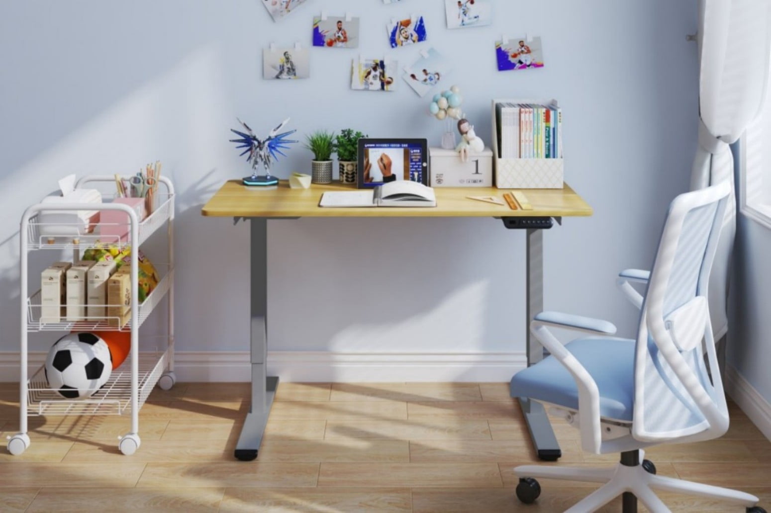 Electric Standing Desk Adjustable Height Desk, 48 x 24 In Sit Stand Desk with Maple Top and Grey Frame, Ergonomic Home Office Computer Workstation