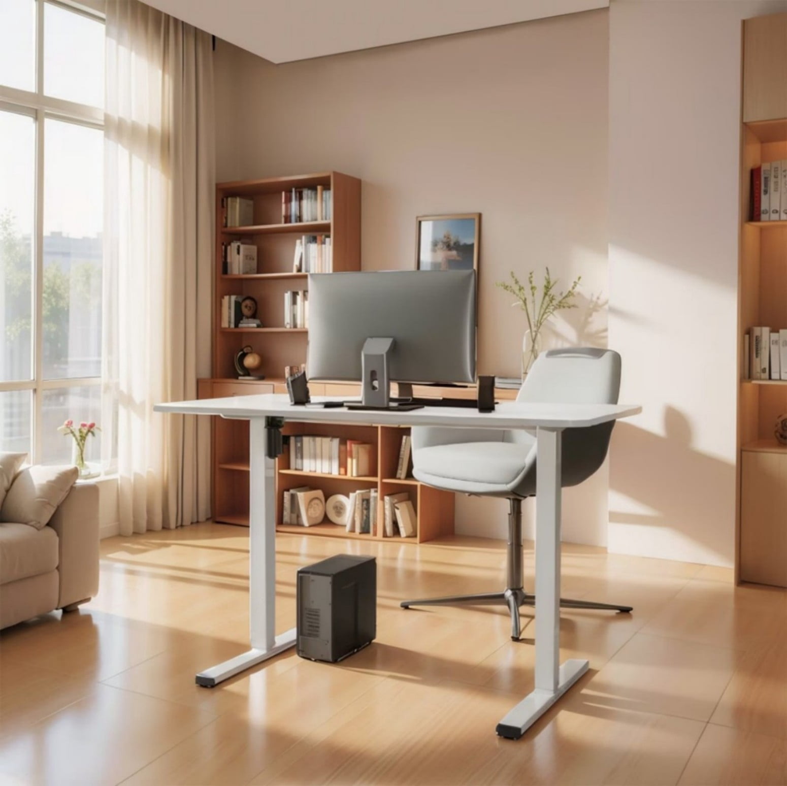 Electric Standing Desk Adjustable Height Desk, 49.8 x 25.59 Inch Sit Stand Desk with White Frame and White Top, Ergonomic Computer Workstation for Home Office
