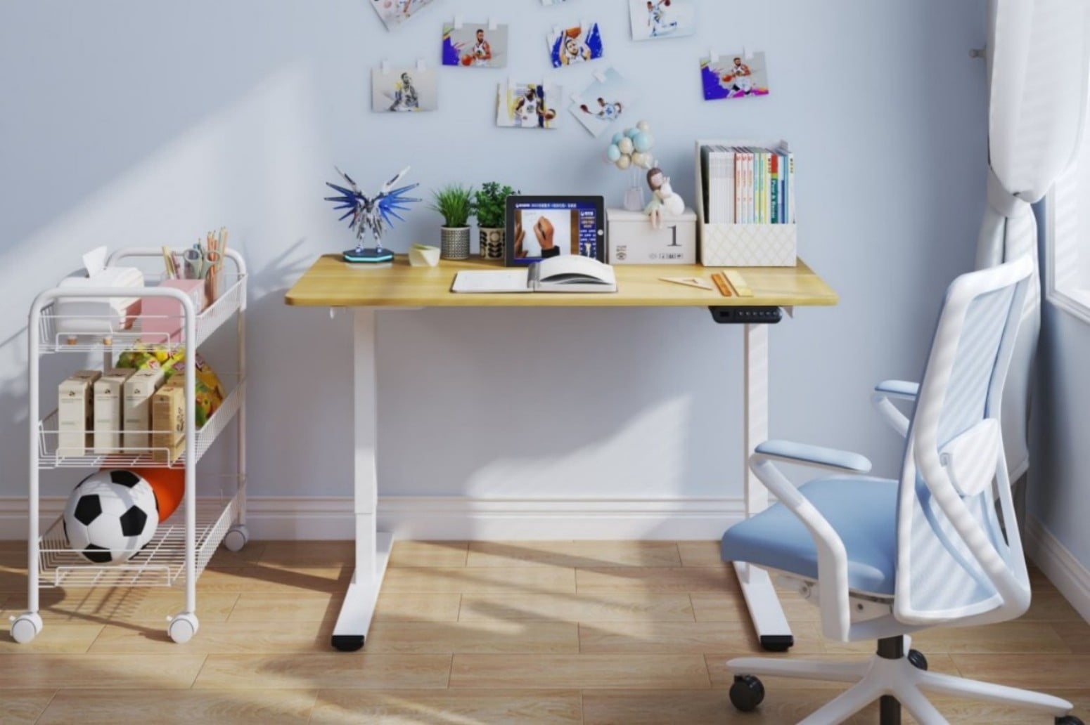 Electric Standing Desk Adjustable Height Desk, Dual Motor Sit Stand Desk 48 x 24 In, Ergonomic Home Office Computer Workstation with Maple Top & White Frame