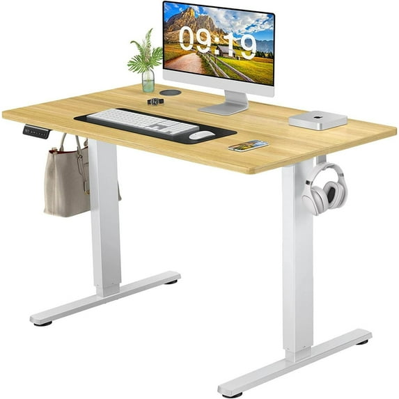 Electric Standing Desk, Adjustable Height Stand up Desk, 40x24 Inches Sit Stand Home Office Desk with Splice Board, Sit Stand Desk Stable Computer Rising Desk, Yellow