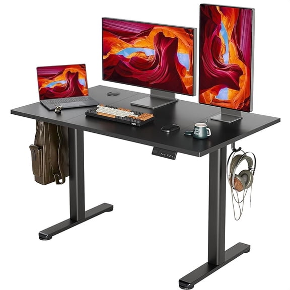 Electric Standing Desk, Adjustable Height Stand up Desks, 48 x 24 Inches Sit Stand up Desk for Home Office Computing, 3-Preset Memory Height Ergonomic Rising Desks, Black