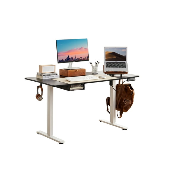 Electric Standing Desk, Adjustable Height Stand Up Desk, 55 x 24 Inches Splice Board Sit to Stand Computer Desk Home Office Furniture Work Study Desk (Two-Tone)