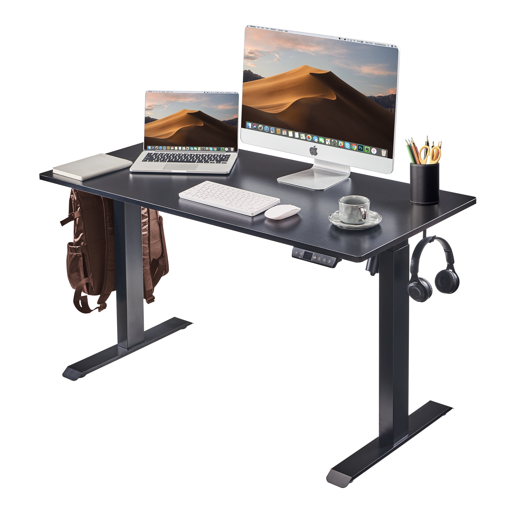 Electric Standing Desk, Adjustable Height Stand up Desk, 24x48 Inches Sit Stand Home Office Desk,Black Frame/Black Top