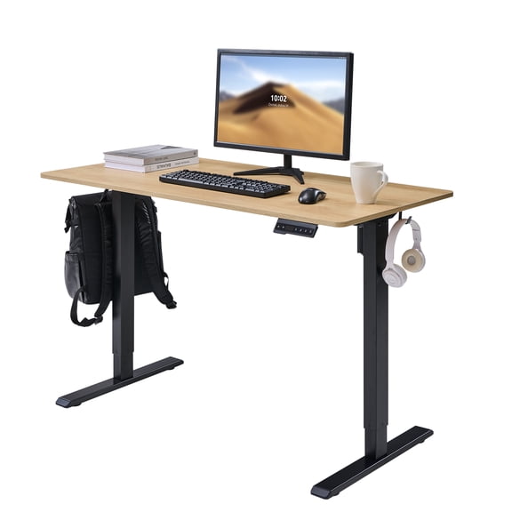 Electric Standing Desk, Adjustable Height Stand up Desk, 24x48 Inches Sit Stand Home Office Desk,Frame/Mahogany Top, Natural Wood