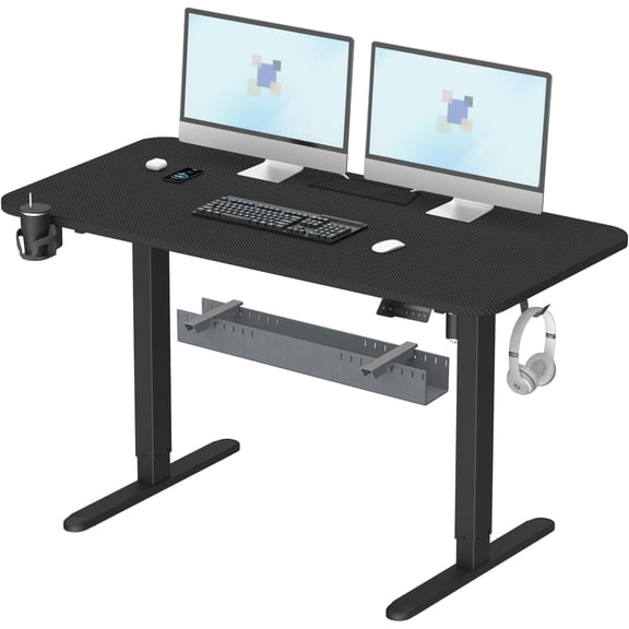 Electric Standing Desk with Cable Management Tray,55x24 Inch Adjustable Height Sit Stand Desk,with Memory Presets & Anti-Collision Computer Desk,for Office,Home,Black Top&Black Frame