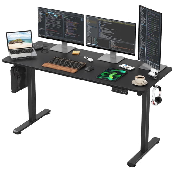 Electric Standing Desk with Carbon Steel Frame & Splice Board, 4-Preset Height Adjustable Desk, Home Office Sit Stand Desk, Black