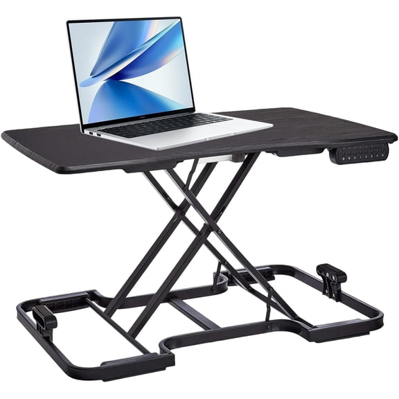 Electric Standing Desk Converter, 32 Inch Height Adjustable Sit Stand Desktop Riser, 5-Level Portable Computer Workstation with Wood Surface, Black