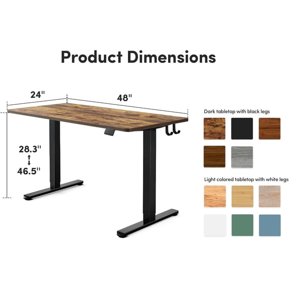 Electric Standing Desk Converter, 48 x 24 Inches Height Adjustable Sit Stand Desk with Memory Preset and Anti-Collision for Home Office