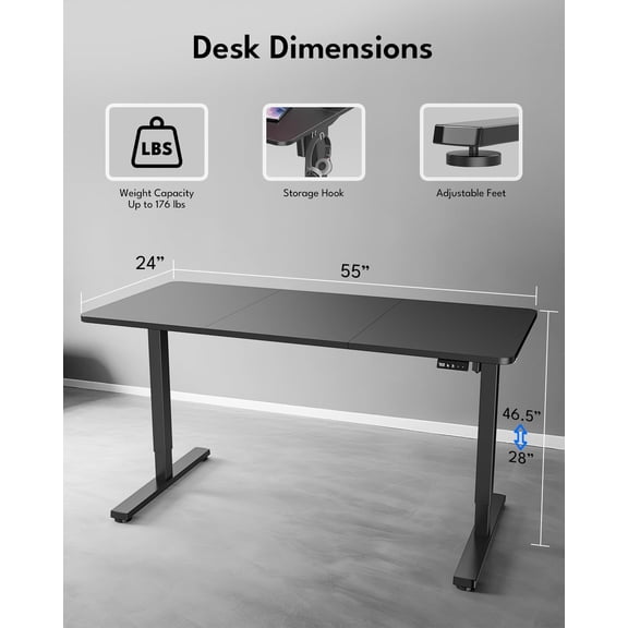 Electric Standing Desk Converter 55x24 Height Adjustable Sit Stand Home Office Desk with Quiet Motor and Memory Preset
