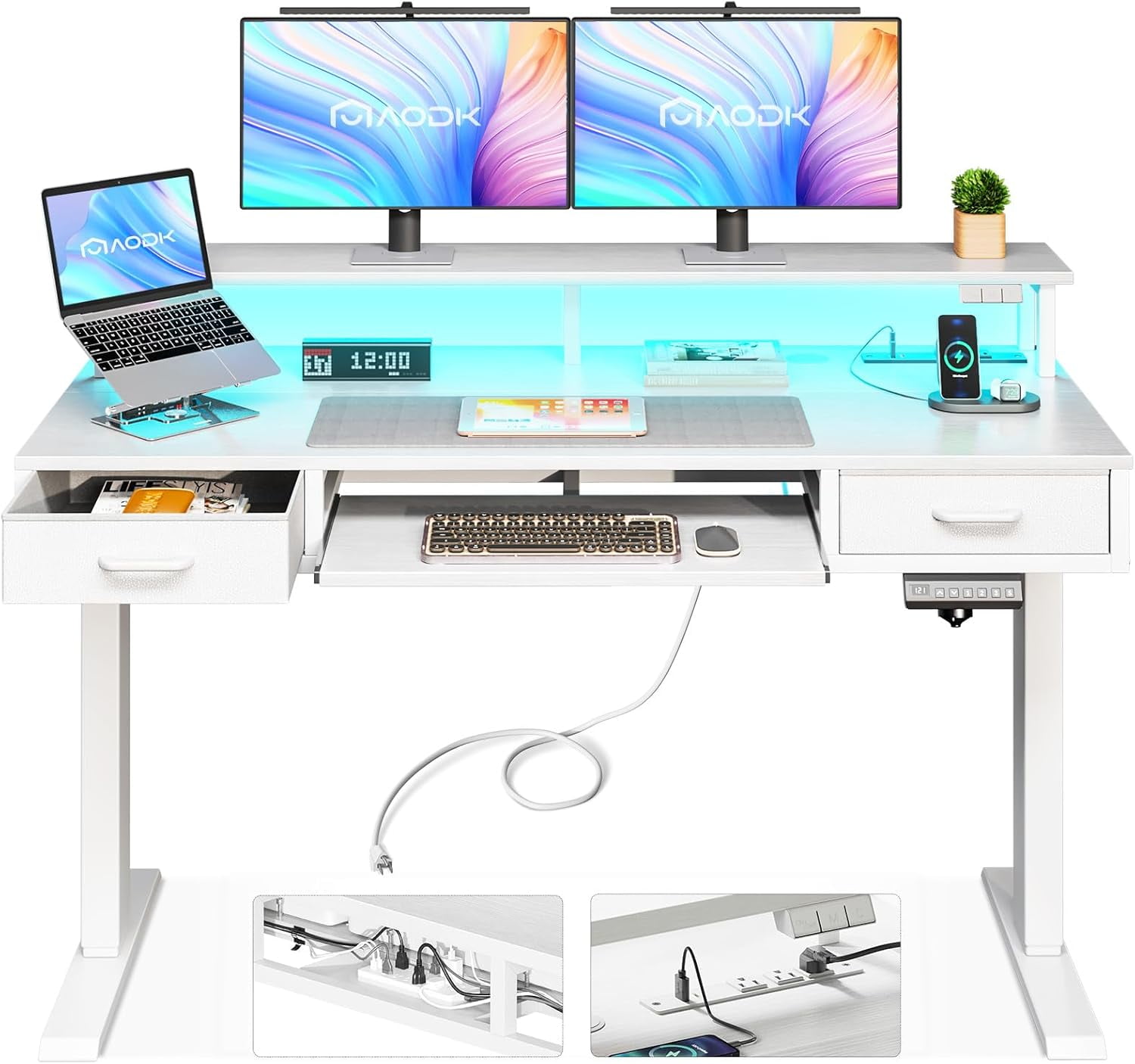 Electric Standing Desk with Drawers & Keyboard Tray, 47 Inch Height