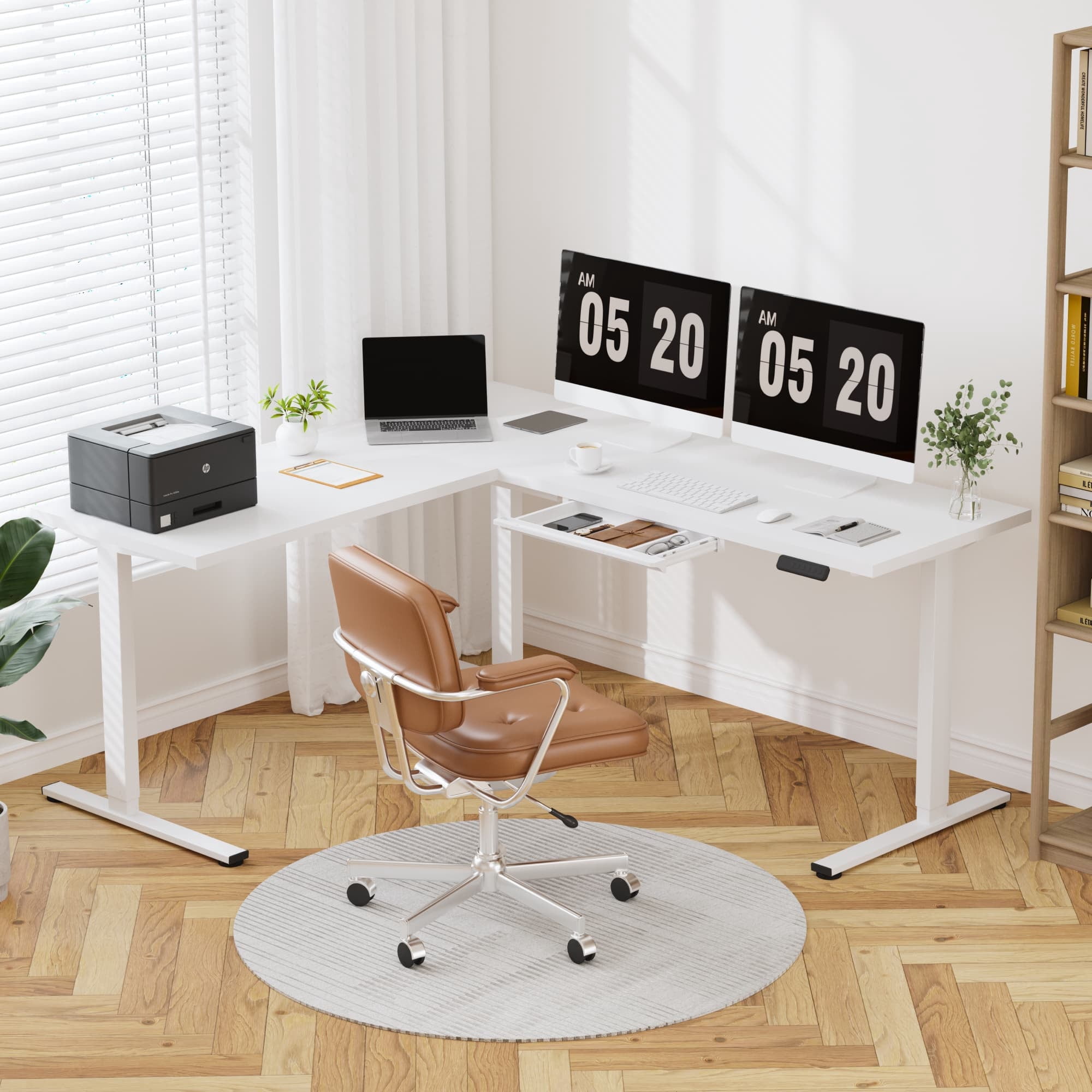 FLEXISPOT L Shaped Standing Desk,71 x 63 Inch Electric Height Adjustable Corner Desk, Sit Stand Computer Workstation with Preset Controller for Home Office, White