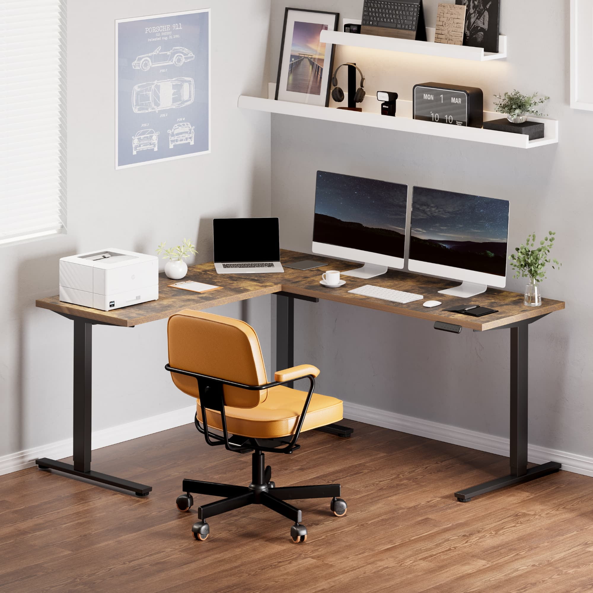 L-Shaped Electric Standing Desk 71“x63”, 220 lbs Load Capacity, 1" Thick Eco-Friendly Tabletop, Anti-Collision System & 4 Memory Presets, Large Height Adjustable Sit Stand Corner Workstation