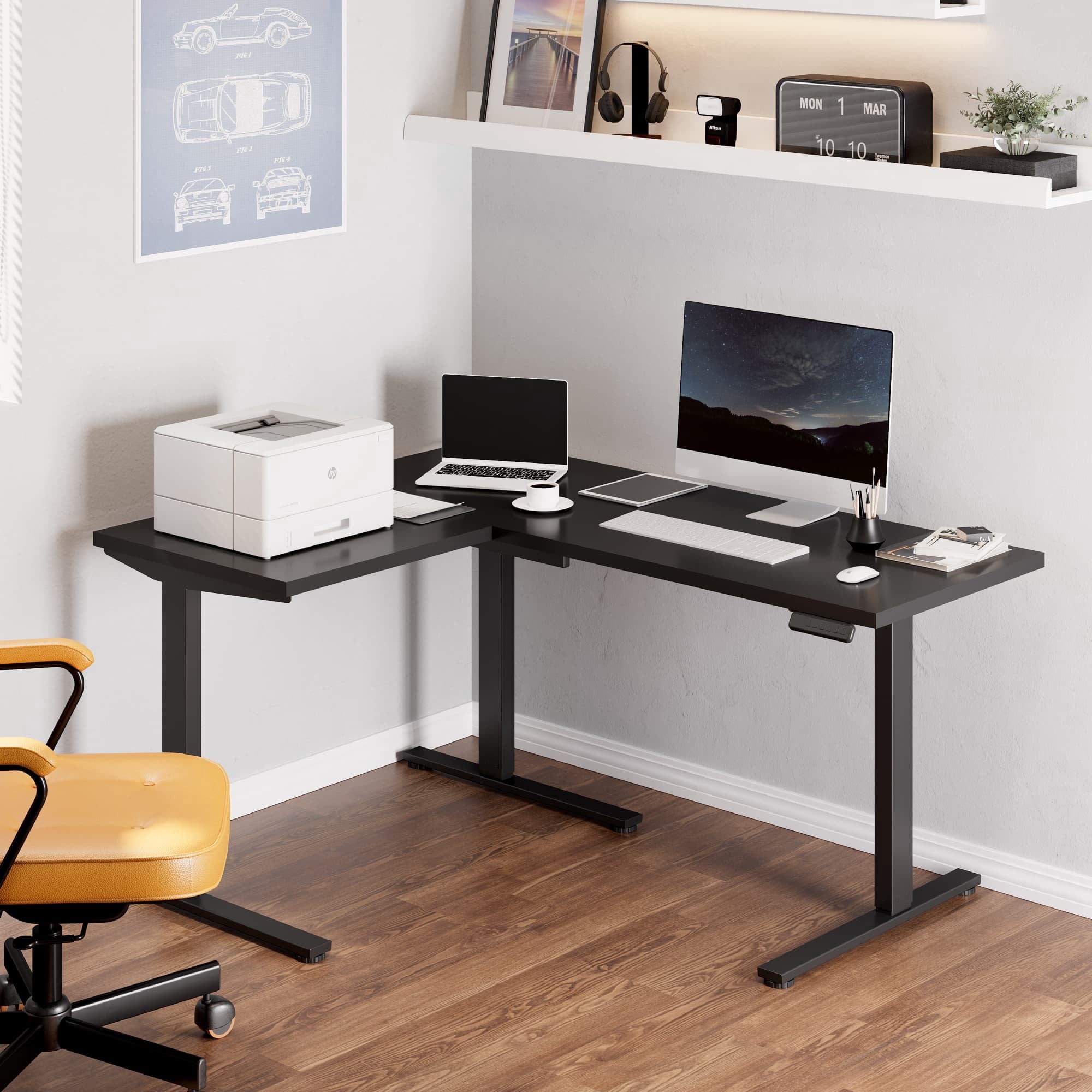 FLEXISPOT L Shaped Standing Desk, 63 x 48 Inch Electric Height Adjustable Corner Desk, Sit Stand Computer Workstation with Preset Controller for Home Office, Black