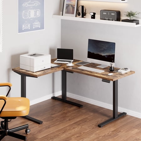 FLEXISPOT L Shaped Standing Desk, 63 x 48 Inch Electric Height Adjustable Corner Desk, Sit Stand Computer Workstation with Preset Controller for Home Office, Black and Rustic