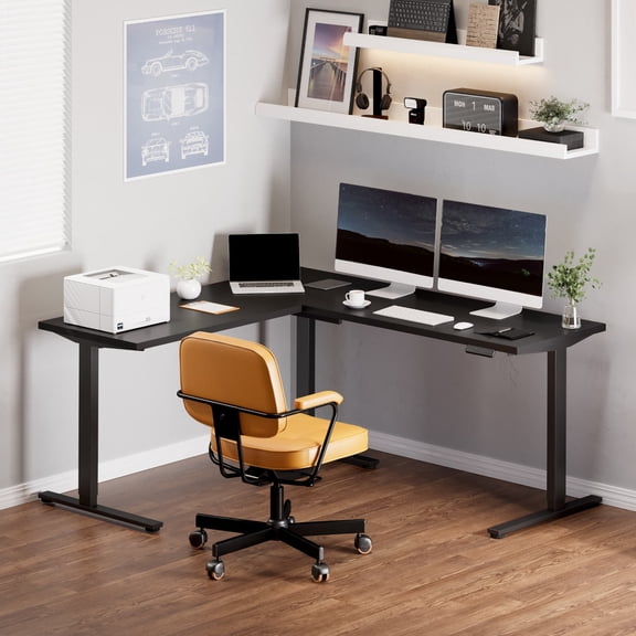FLEXISPOT L Shaped Standing Desk,71 x 63 Inch Electric Height Adjustable Corner Desk, Sit Stand Computer Workstation with Preset Controller for Home Office, Black