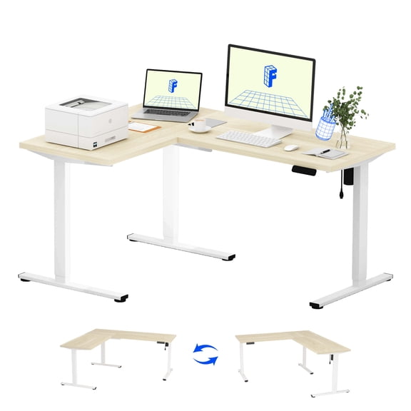 L-Shaped Electric Standing Desk 63“x48”, 220 lbs Load Capacity, 1" Thick Eco-Friendly Tabletop, Anti-Collision System & 4 Memory Presets, Large Height Adjustable Sit Stand Corner Workstation