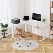 FLEXISPOT L Shaped Standing Desk, 63 x 55 Inch Electric Height Adjustable Corner Desk, Sit Stand Computer Workstation with Preset Controller for Home Office, White