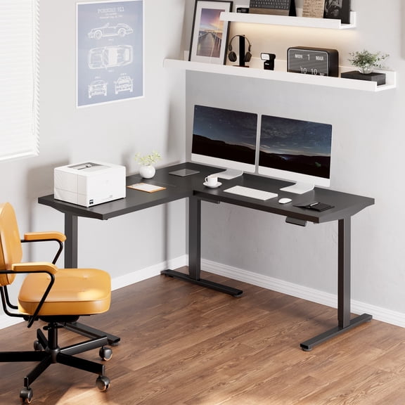FLEXISPOT L Shaped Standing Desk, 63 x 55 Inch Electric Height Adjustable Corner Desk, Sit Stand Computer Workstation with Preset Controller for Home Office, Black