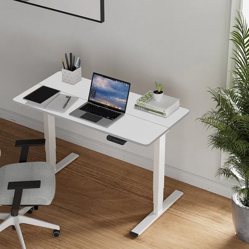 Electric Standing Desk with Dual Motors, 220 lbs Load Capacity, Rounded-Edge, Three-Stage Lifting Legs & Safety Rebound System, 55"×28"Adjustable Sit Stand Workstation for Home Office