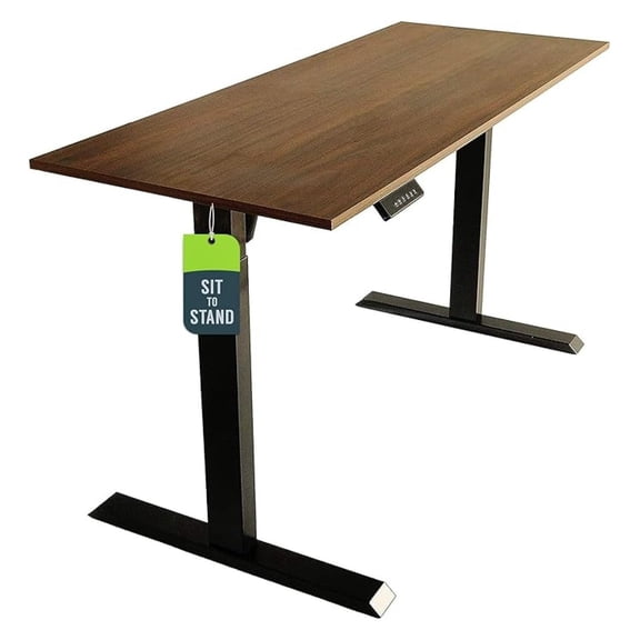 Electric Standing Desk Frame 60x24 Inch - Motorized Sit Stand Workstation with Memory Settings - Black Frame & Wood Brown Top - Adjustable Height Desk