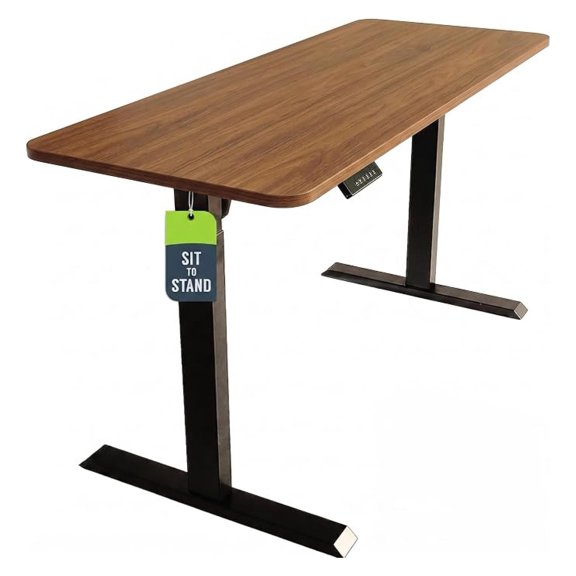Electric Standing Desk Frame 60x24 Inch - Motorized Sit Stand Workstation with Memory Settings & Height Adjustment (Black Frame/Wood Brown Top)