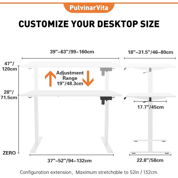 Electric Standing Desk Frame, Adjustable Height Workstation with 3 Memory Presets and Cable Management