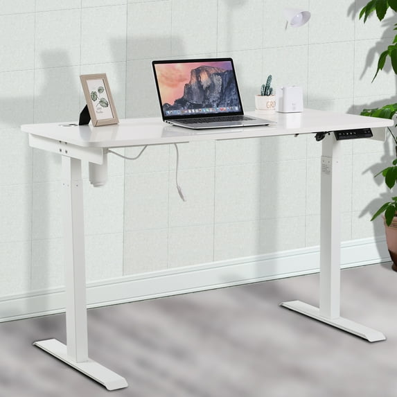 Electric Standing Desk, Height Adjustable Desk 47.2 x 23.6 Inches Sit Stand Desk Whole Piece Desk Board with Memory Controller Ergonomic Motorized Standing Desk Home Office Computer Desk, White