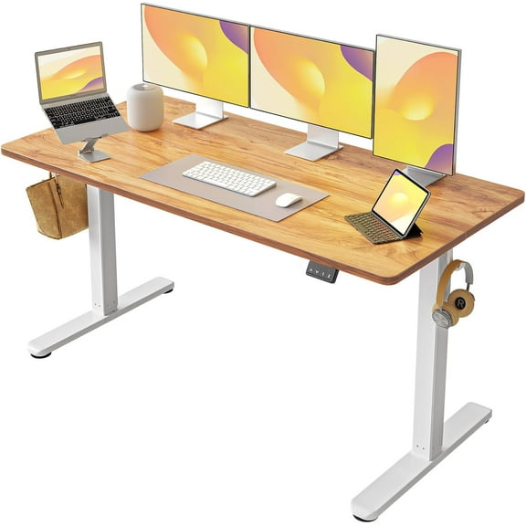 FEZIBO Electric Standing Desk, Height Adjustable Stand up Desk, 60 x 24 Inches Sit Stand Home Office Desk, Computer Desk, Light Rustic Brown