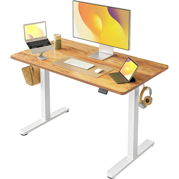 Electric Standing Desk, Height Adjustable Stand up Desk, 40 x 24 Inches Sit Stand Home Office Desk, Computer Desk, Light Rustic Brown