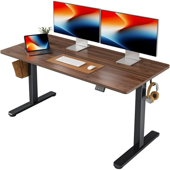 Electric Standing Desk, Height Adjustable Stand up Desk, 55 x 24 Inches Sit Stand Home Office Desk, Computer Desk, Black Walnut