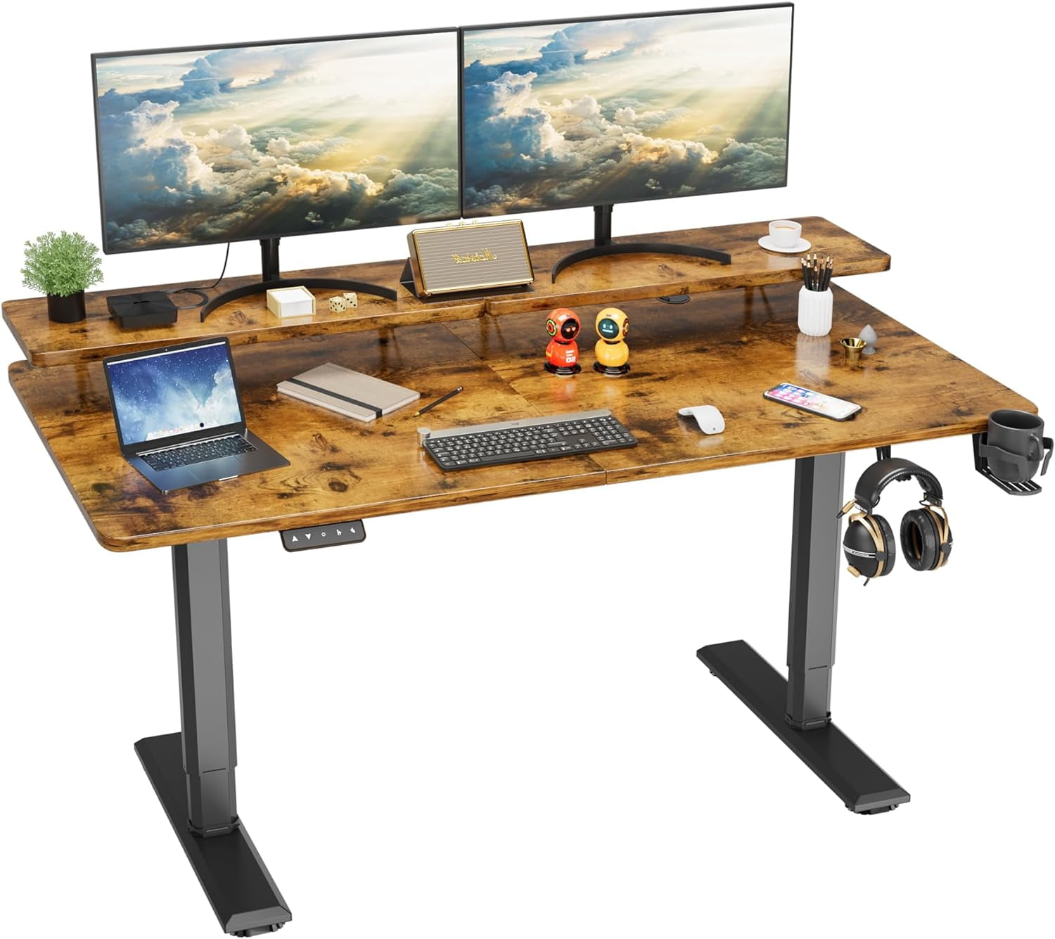 Electric Standing Desk with Monitor Stand, 55 x 24 Inch Height