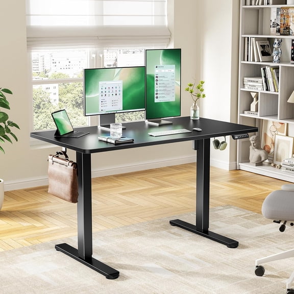 Electric Standing Desk with One-Whole Piece Desktop,48x24 Height Adjustable Office Gaming Computer Desk with Deeper Tabletop,Home Office Stand  Desk with 4 Memory Presets,Desk for Bedroom