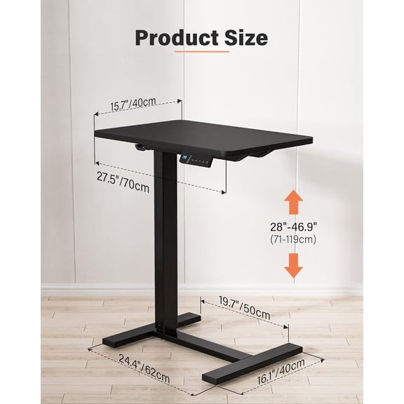 Electric Standing Desk with Wheels Adjustable Height Mobile Sit-Stand Laptop Table, Portable Rolling Small Computer Workstation for Home Office & Bedside Use (28"x16", Black)