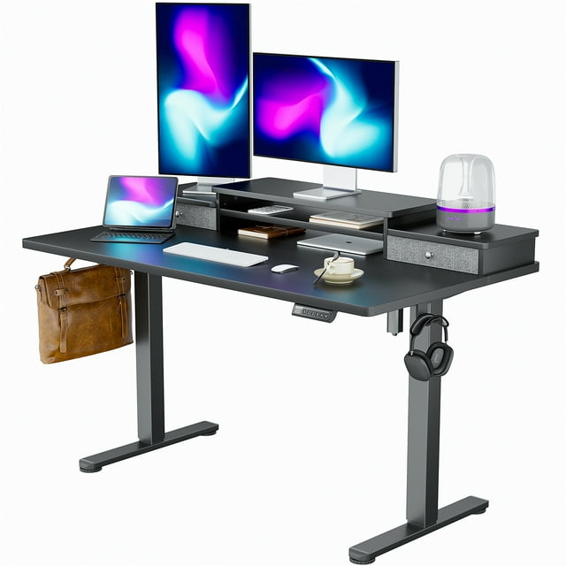 Electric Standing Desk with Double Drawers Height Adjustable 55"x28