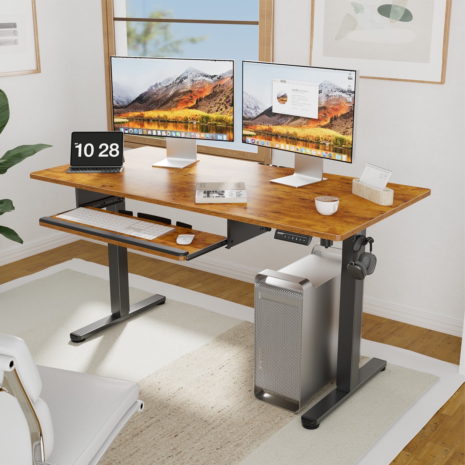 Electric Adjustable Height Sit Stand Up Desk 48 x 24 with Keyboard Tray Vintage Black Walmart