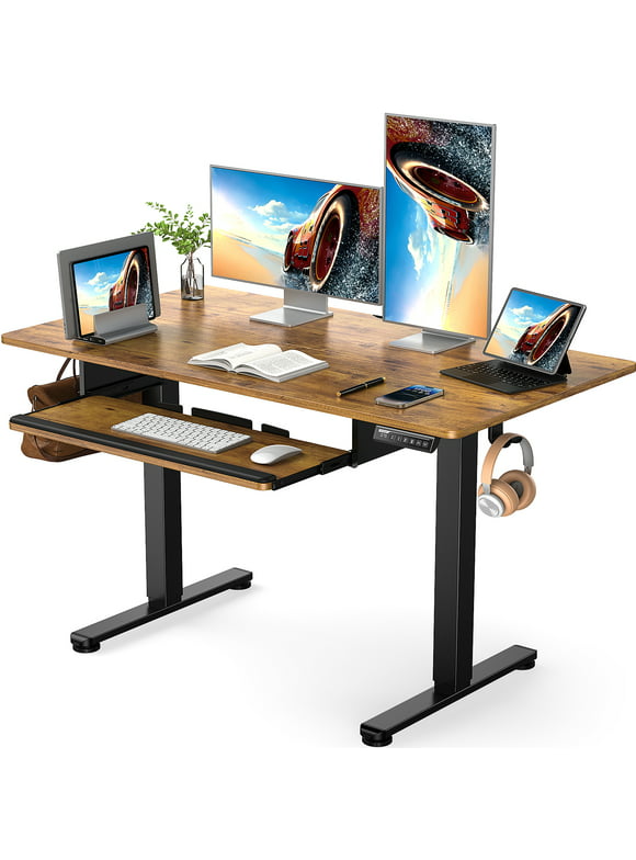Electric Standing Desk with Keyboard Tray 48 x 24 inches Height Adjustable Gaming Sit Stand up Desk for Home Office Work