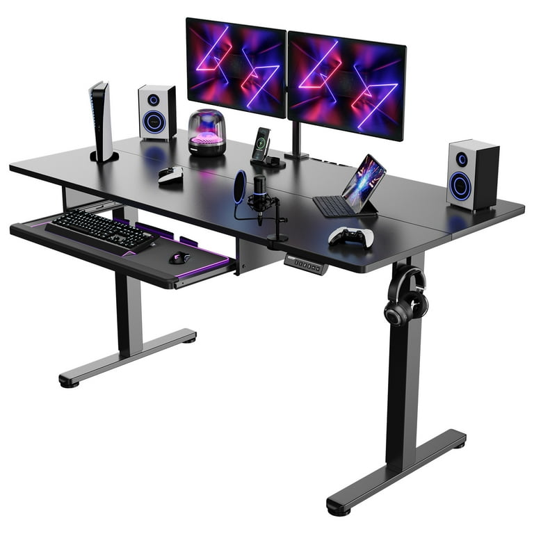 Large Ergonomic Electric Standing Desk with Keyboard Tray, 55x28 