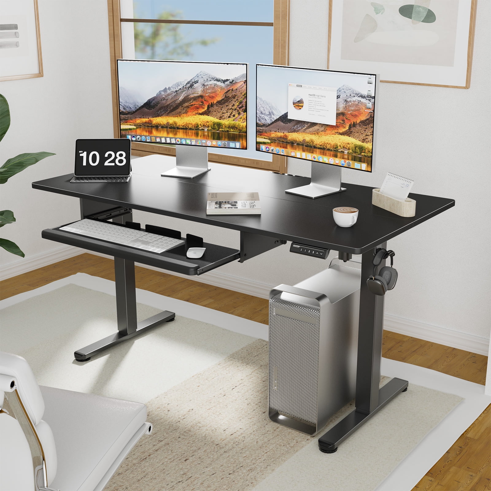 Electric Standing Desk with Keyboard Tray Adjustable Height Sit