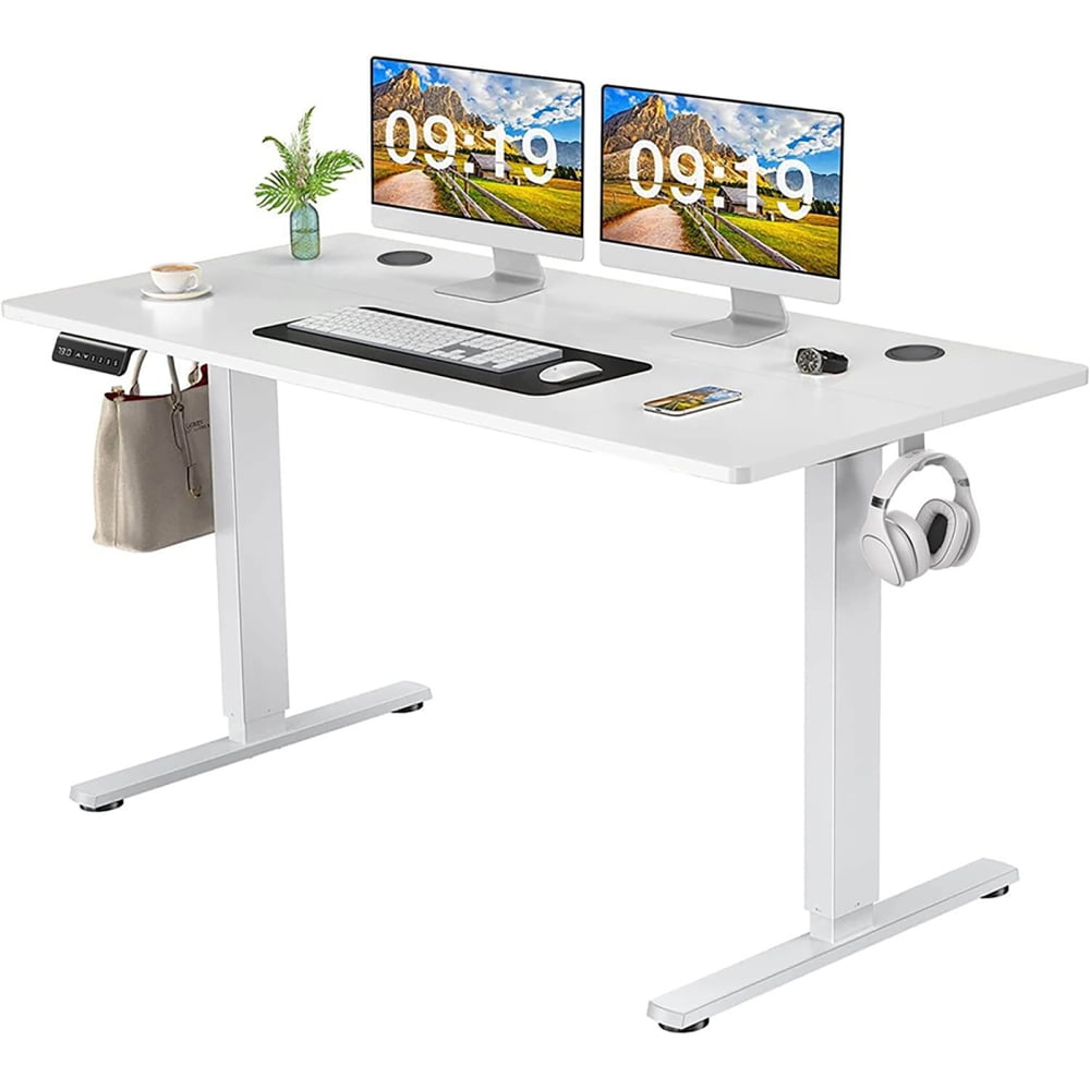 White Adjustable Height Standing Desk with Wood Top, 55" x 24"