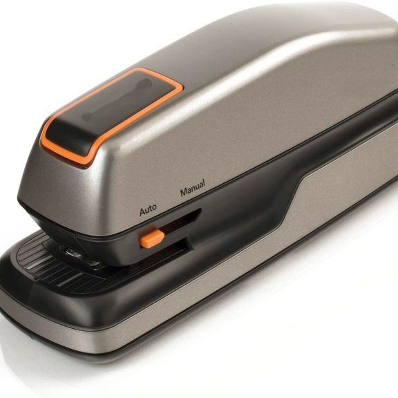 Electric Stapler, 20 Sheet Capacity, Jam Free, Compact, Automatic or Manual, Plug In or Battery, Orange and Gray
