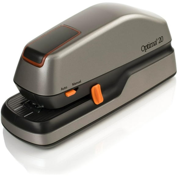 Electric Stapler, 20 Sheet Capacity, Optima 20, Jam Free, Compact, Automatic or Manual, Plug In or Battery, Orange and Gray (48207)