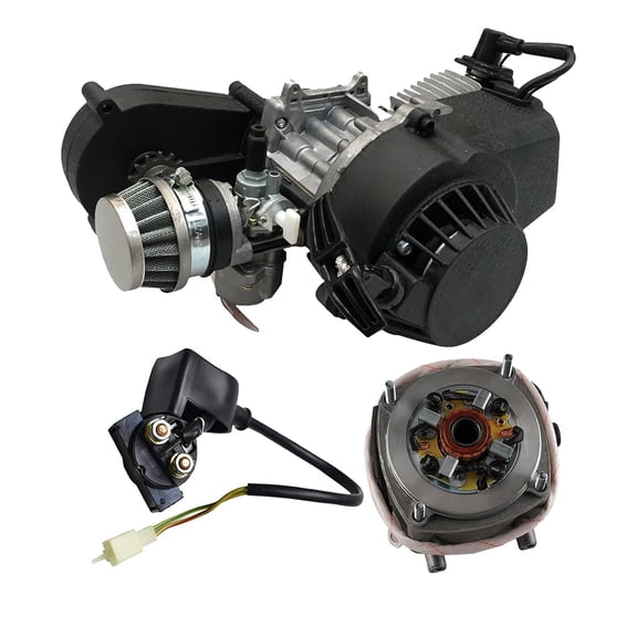 Electric Start Motor Starter Pull Start Air Cool Engine Motor Kit Starter Solenoid Relay for 2 Stroke Mini Pocket Dirt Pit Bike ATV UTV Quad Go Kart Moped Buggy Scooter Motorcycle 43cc 47cc 49cc 50cc