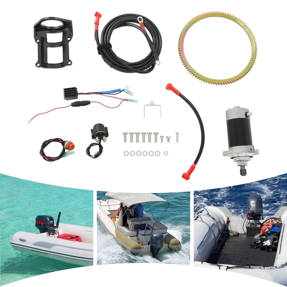 Electric Starter Kit, Outboard Motor Starter Kit for Suzuki 40HP 2-Stroke, Complete Conversion Set with Starter Flywheel Switch Relay, Easy Installation