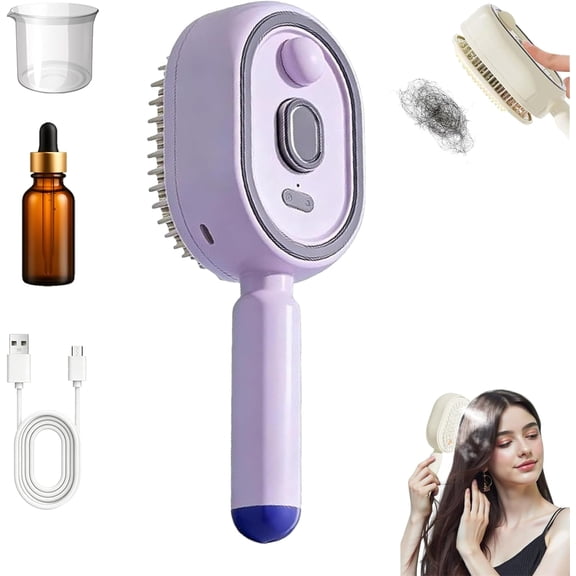 Electric Steam Brush for Hair, Detangling Steam Brush, Rechargeable Steam Hair Straightener with Water Spray, Reduce Frizz, Nourishes Hairs, Anti-Static (Purple)