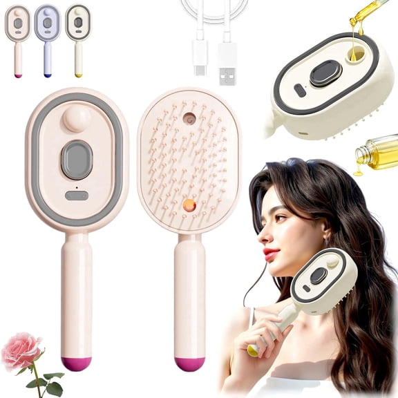 Electric Steam Brush for Hair, 2026 New 2-in-1 Spray Air Cushion Massage Comb, Anti-Frizz Wet & Dry Hair Brush for Long & Short Hair, Salon Use