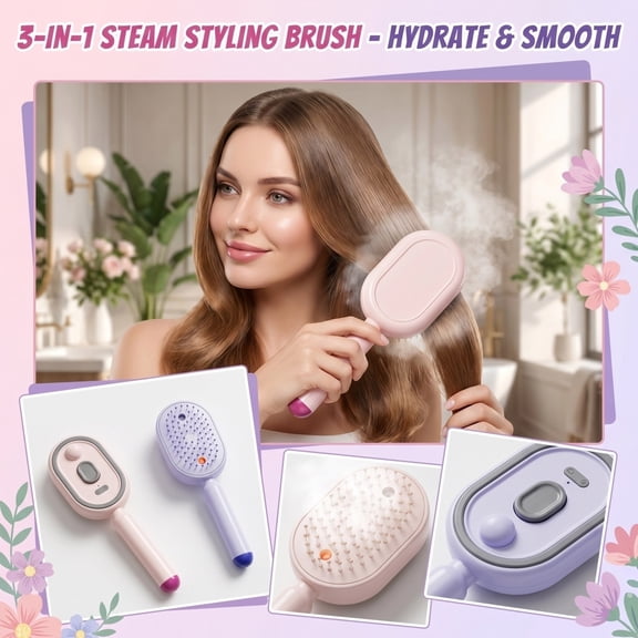 Electric Steam Brush with Aromatherapy Oil – Silky Frizz Free Hair Tool, Multi‑Function Styling, Detangling Comb, Auto Shutoff Pink
